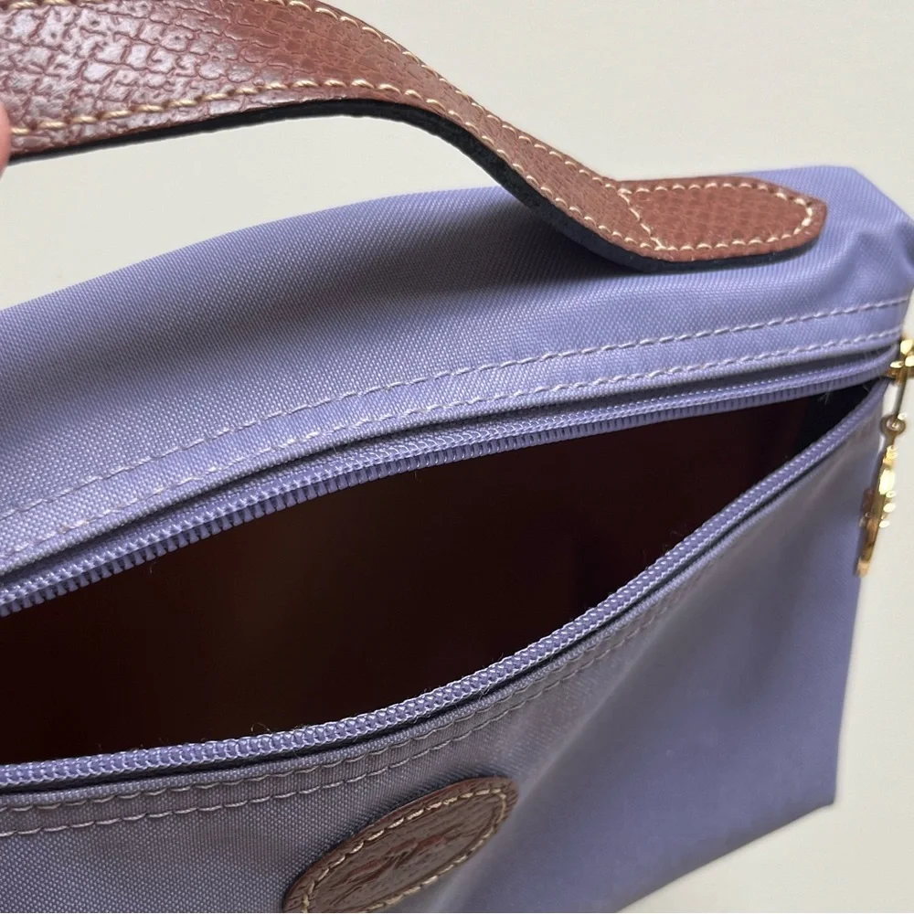 Longchamp Purple Le Pilage Pouch Purse with Leather Handle Cosmetic Bag - Picture 9 of 9